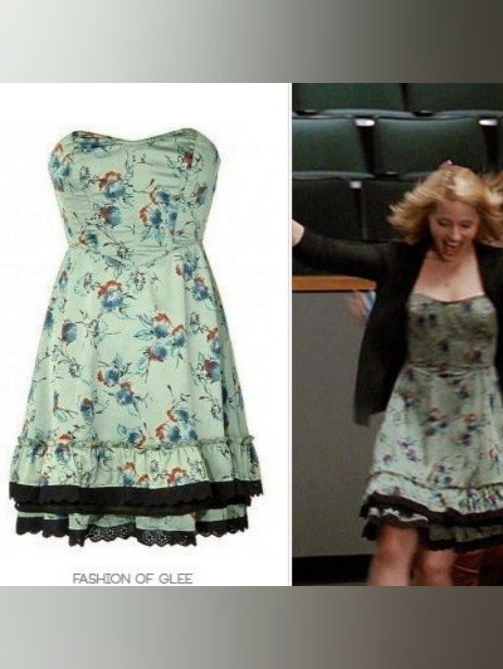 Free People Strapless Floral Mini Dress in Sage with Blue & Red Floral Accents - Picture 2 of 4